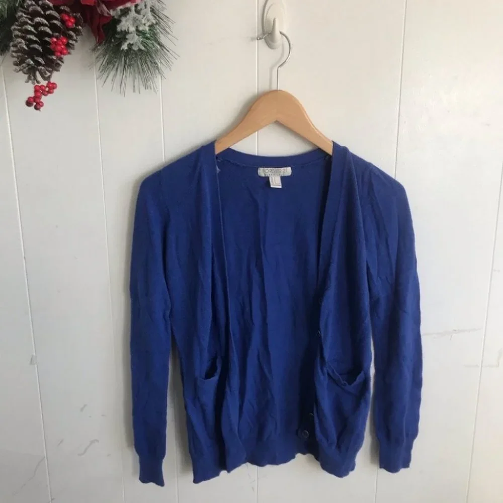 Forever 21 Blue Button Cardigan